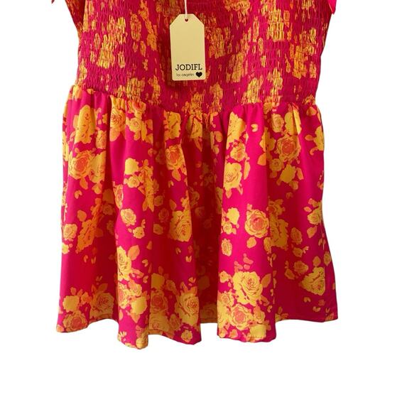 Anthropologie Jodifl Top Medium Orange Pink Smocked Puff Sleeve Cottagecore New - Picture 4 of 7